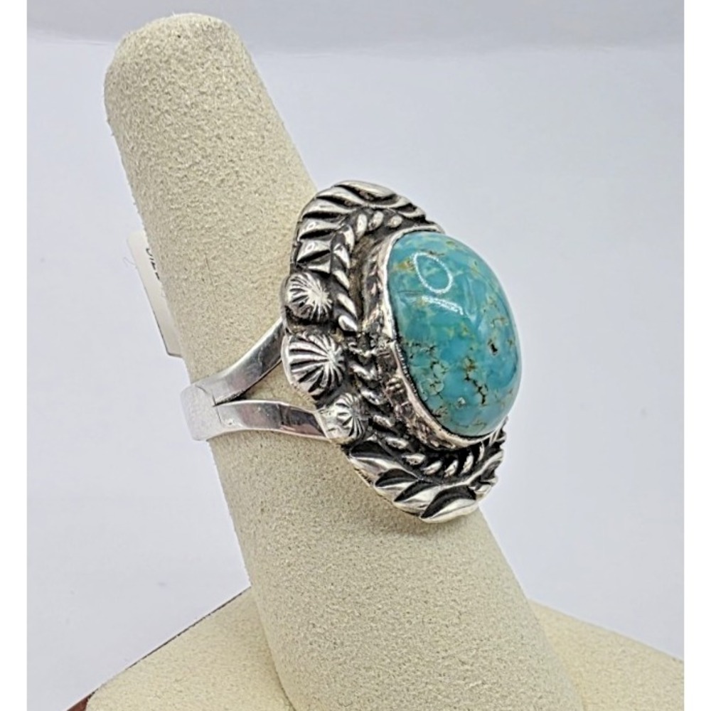 Sonoran Web Turquoise Ring Sterling Silver Size 7.25 Signed Sterling 8M 13 Grams